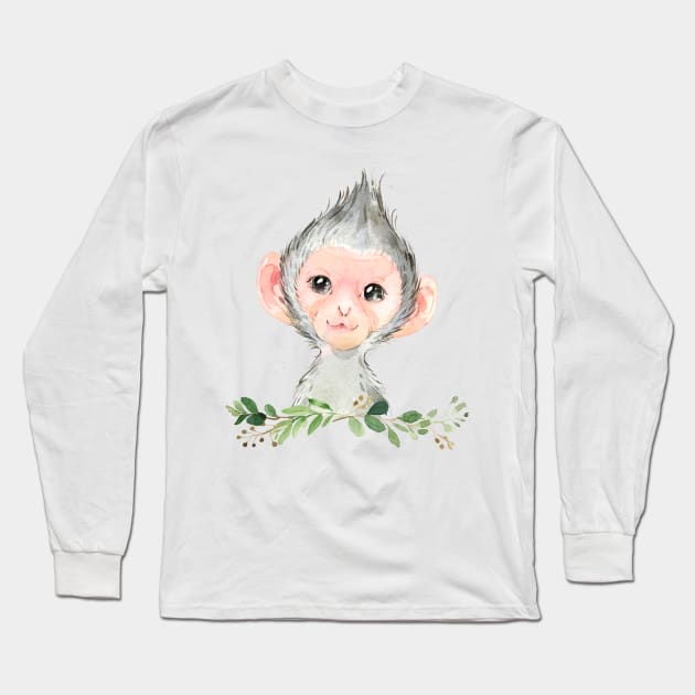 Baby Monkey Long Sleeve T-Shirt by AdornMyWall